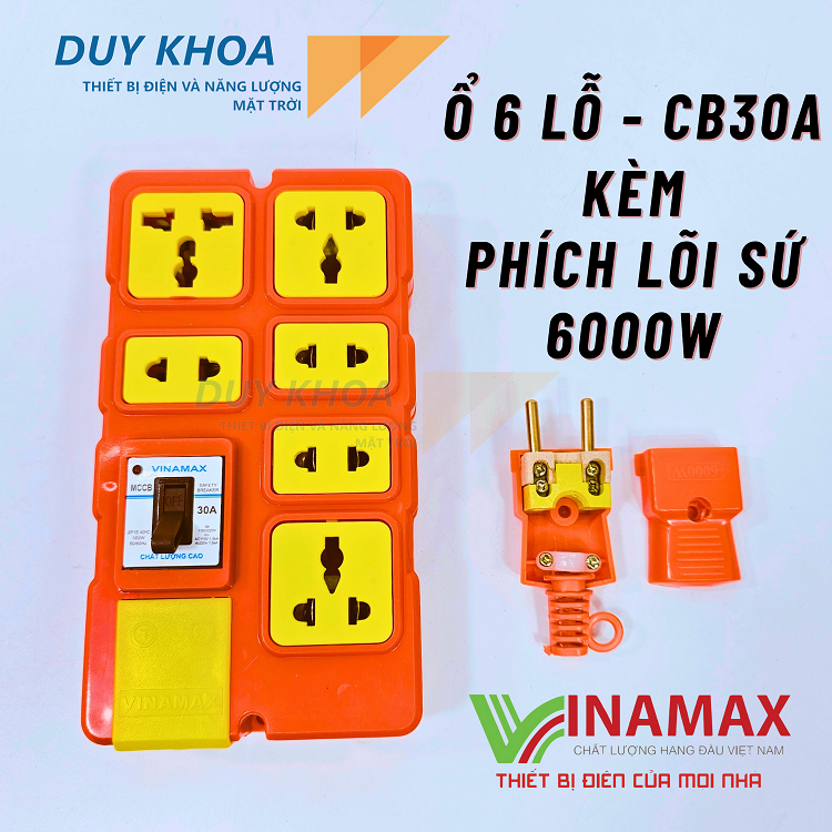 Ổ cắm điện chịu tải 6 lõi sứ có CB30A Vinamax - Ảnh 3