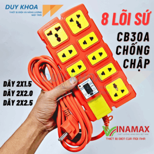 Ổ cắm điện chịu tải 8 lõi sứ có CB30A Vinamax