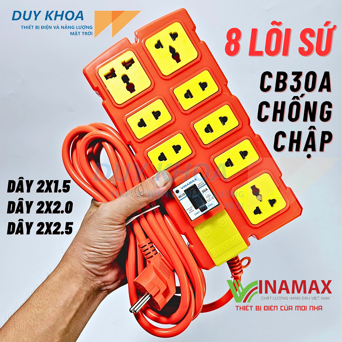 Ổ cắm điện chịu tải 8 lõi sứ có CB30A Vinamax