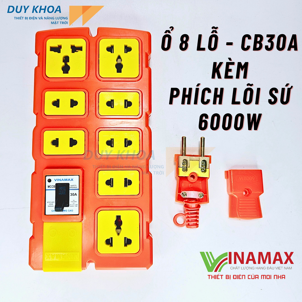 Ổ cắm điện chịu tải 8 lõi sứ có CB30A Vinamax - Ảnh 4