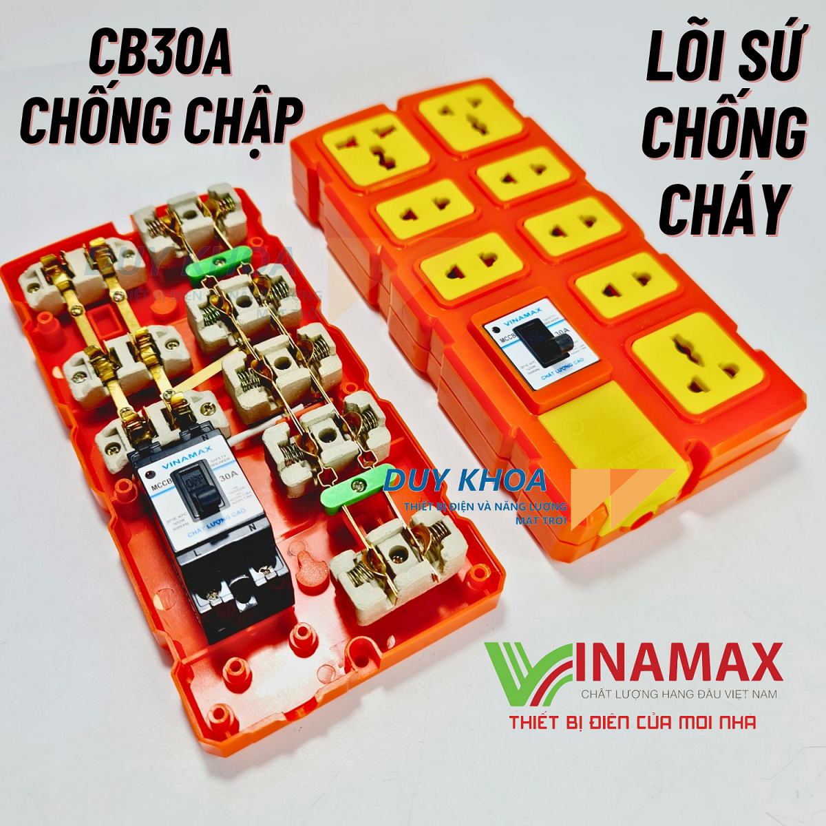 Ổ cắm điện chịu tải 8 lõi sứ có CB30A Vinamax - Ảnh 2
