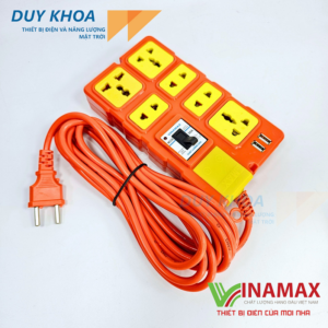 Ổ cắm điện chịu tải 6 lõi sứ 2 cổng USB có CB30A Vinamax