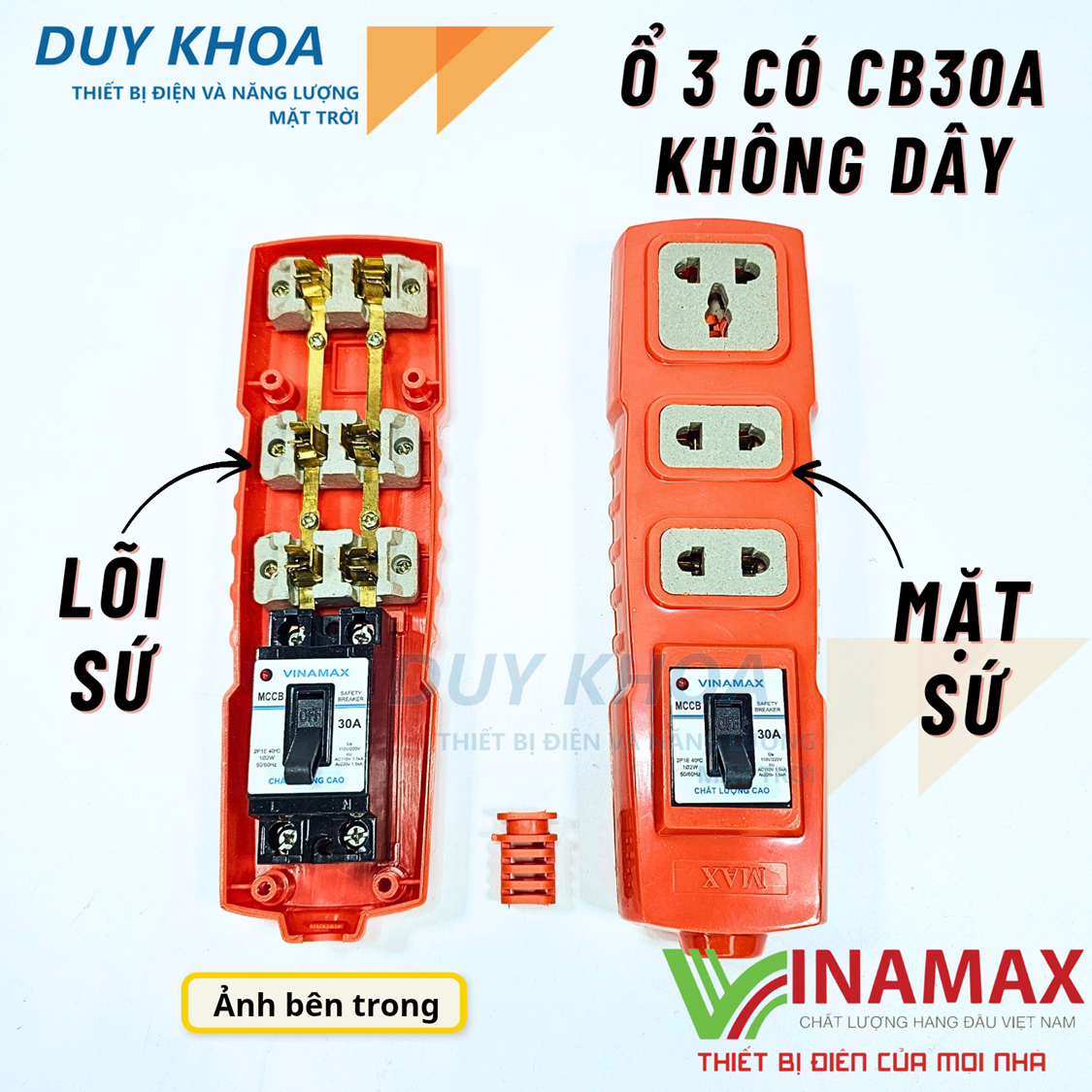 Ổ cắm điện 3 lỗ lõi sứ mặt sứ CB30A Vinamax 6000W | Bếp từ, máy nóng lạnh - Ảnh 2